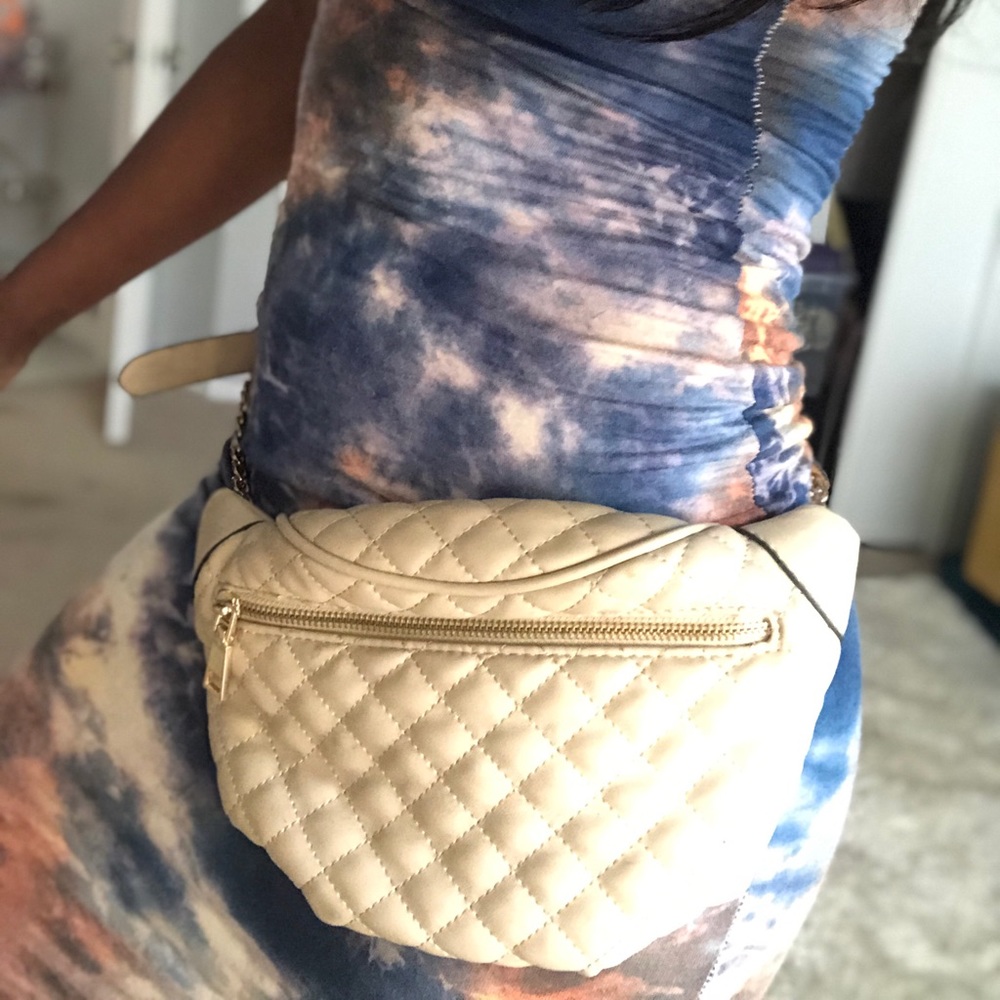 Cream faux leather fanny pack